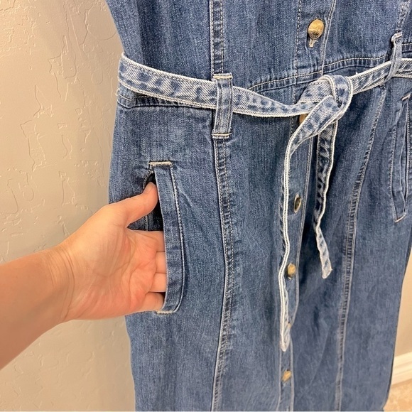 Vintage Gloria Vanderbilt denim midi/maxi dress, buttondown, sleeveless, size M - Picture 6 of 10